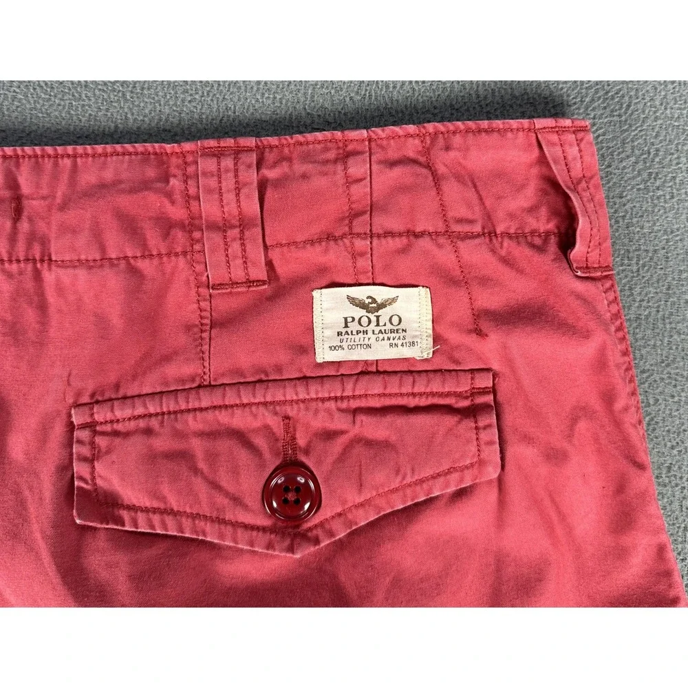 Polo Ralph Lauren Cargo Shorts Mens 36 Red Classic Baggy Distressed Logo Y2K